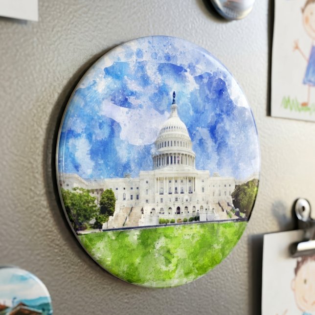 Aimant Capitole des États-Unis à Washington DC Aquarelle (United States Capitol in Washington DC Watercolor. Magnet)