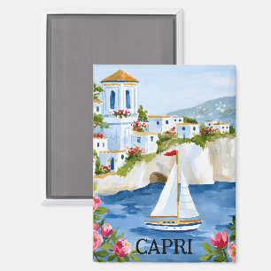 Aimant Capri Italie vintage Art aquarelle Côte d'Amalfi