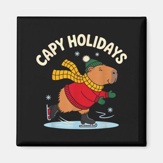 Aimant Capy Vacances Patinage Capybara Drôle Xmas Chri (Devant)