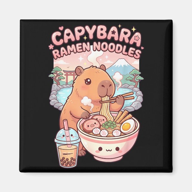 Aimant Capybara drôle nouille ramen kawaii capybara mange (Devant)
