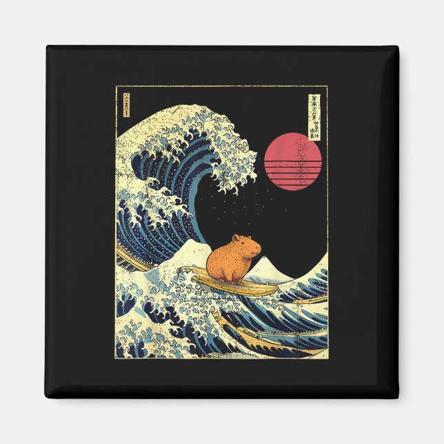 Aimant Capybara Japanese Kanagawa Wave Funny Surf Animal  (Devant)