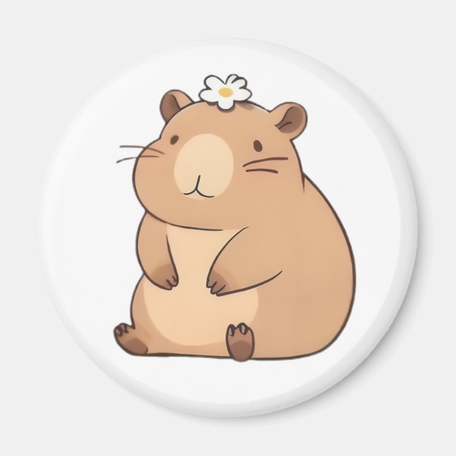 Aimant Capybara mignon avec conception Kawaii de fleur de (Devant)