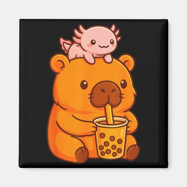 Aimant Capybara Mignon Buvant du Thé aux Bulles et Kawa A (Devant)