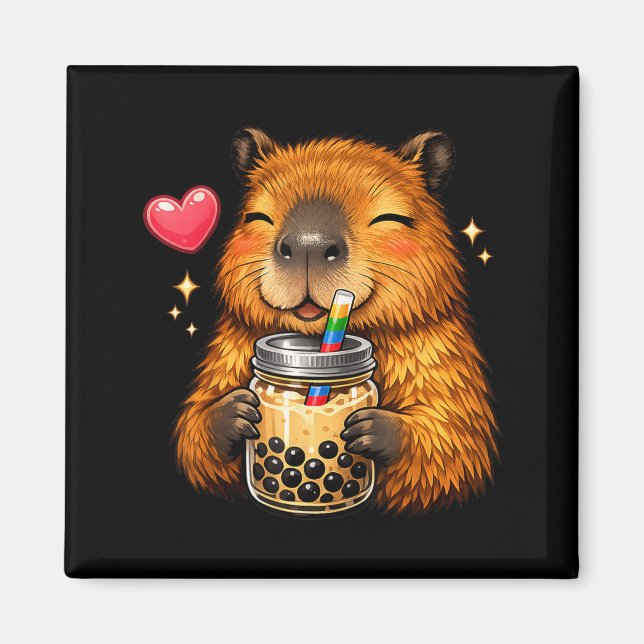Aimant Capybara Mignon Kawaii Boit du Thé aux Perles (Devant)