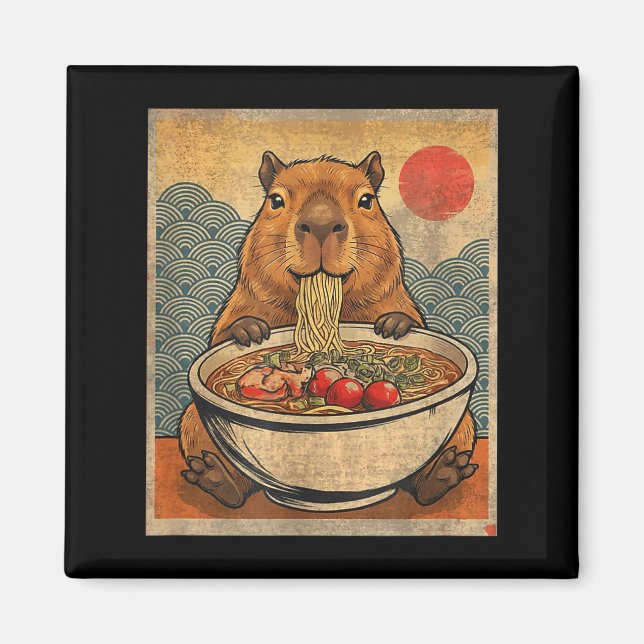 Aimant Capybara Ramen Japonais Graphique Drôle Kawaii Ani (Devant)