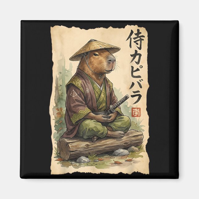 Aimant Capybara Samouraï Art Japonais Graphique Vintage D (Devant)