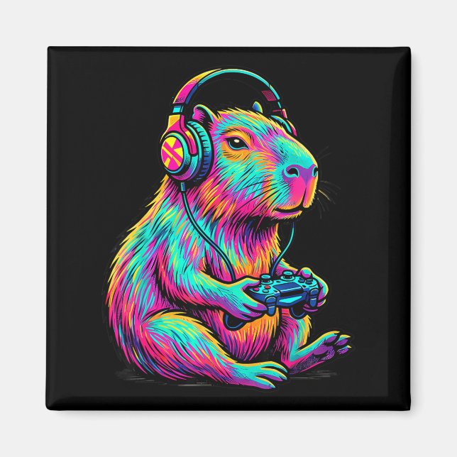 Aimant Capybara Video Games Gamer Funny Gaming Graphic Ki (Devant)