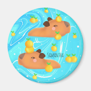 Aimant Capybaras Dans L'Eau Avec Oranges