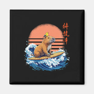 Aimant Capyra et surf, japonais, vagues et surfeur, Su