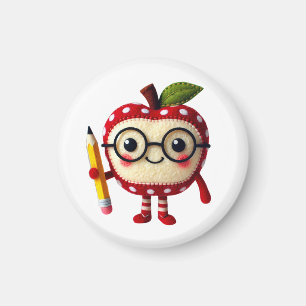 Aimant Caractère de pomme rouge mignon avec un crayon Nom