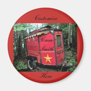 Aimant Caravane minuscule gitane rouge customisée sur la