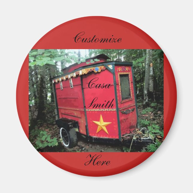 Aimant Caravane rouge Tzigane customisée Sur caravane (Devant)
