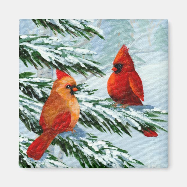 Aimant Cardinaux d'hiver Oiseaux Creationarts de la neige (Devant)
