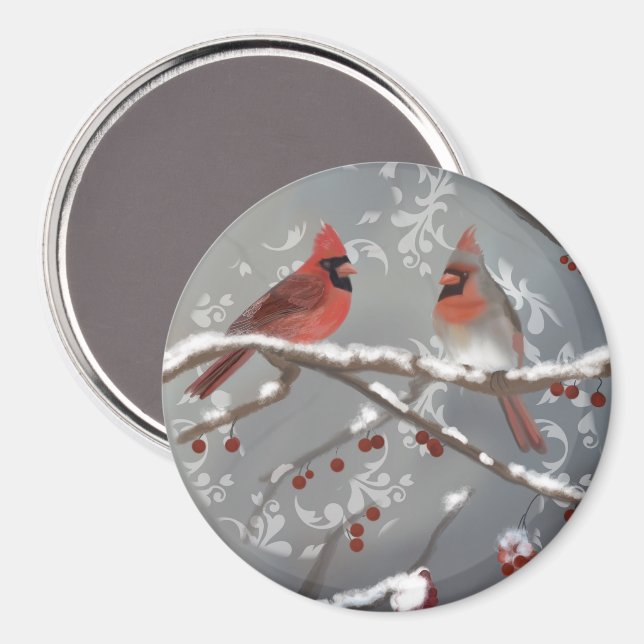Aimant Cardinaux sur une branche de neige (Recto/Verso)