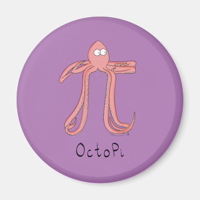 Aimant Caricature amusante de la journée Pi-Octopus (Devant)