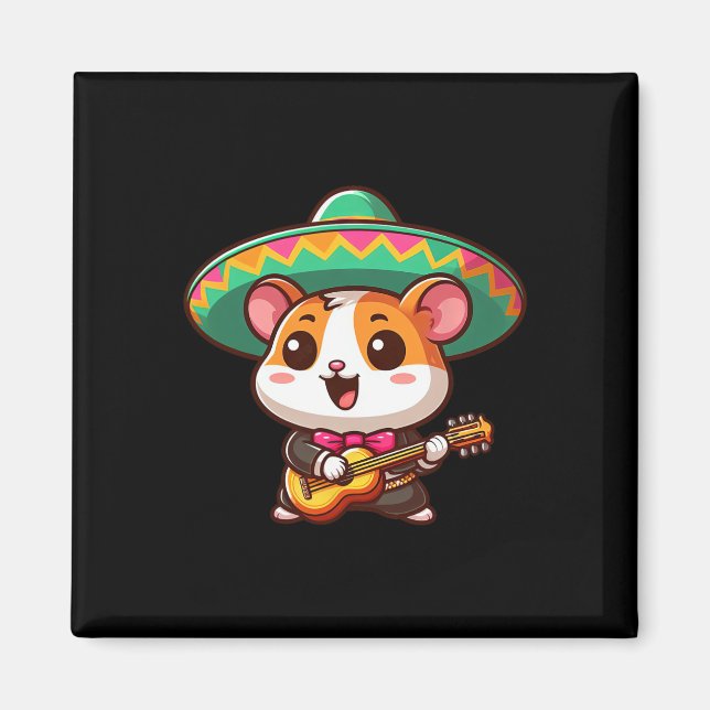Aimant Caricature Cinco De Mayo Hamster Mariachi Guitare  (Devant)