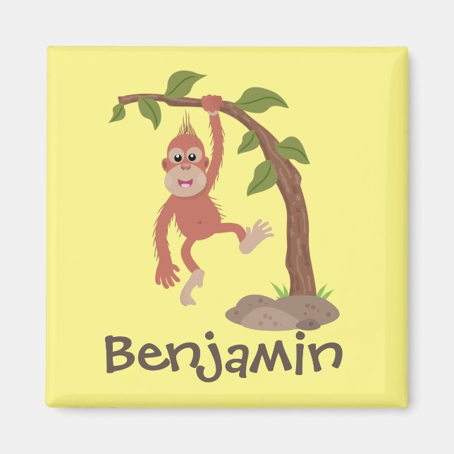 Aimant Caricature de bébé orangoutan joyeux (Devant)