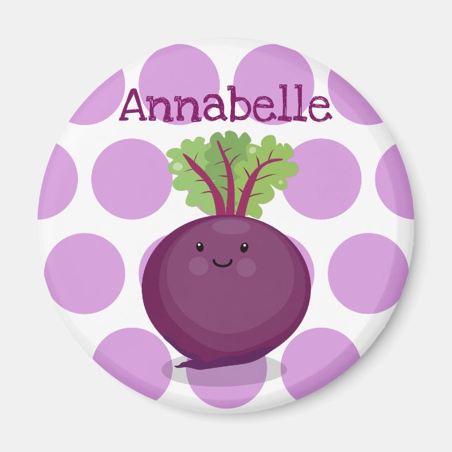 Aimant Caricature de betterave mignonne et violette (Devant)