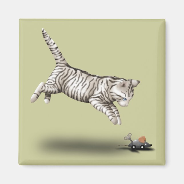 Aimant Caricature de chat et souris (Devant)
