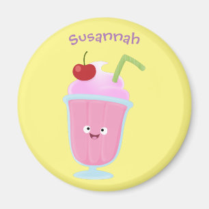 Aimant Caricature de crème glacée de fraise mignonne