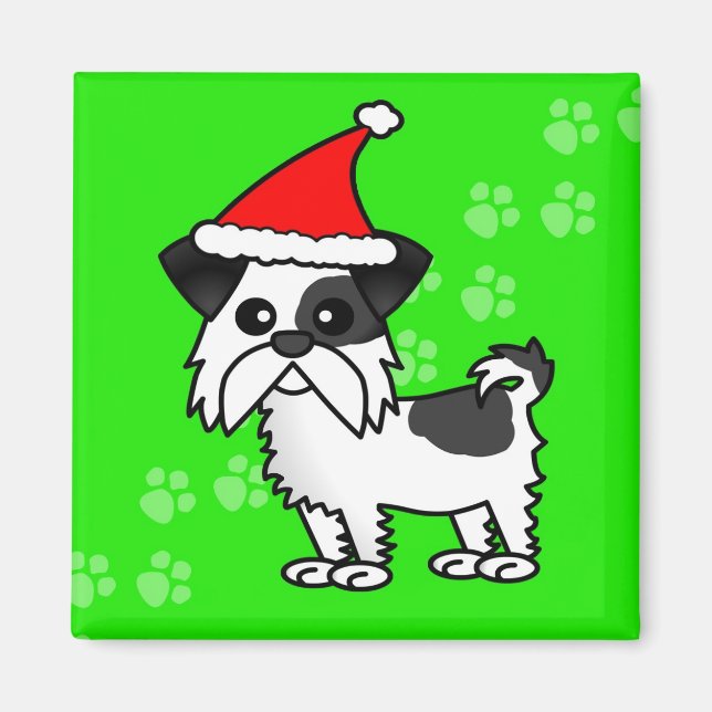Aimant Caricature de Cute Shih Tzu Santa Hat - noir et bl (Devant)