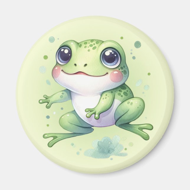 Aimant Caricature de la grenouille verte mignonne (Devant)