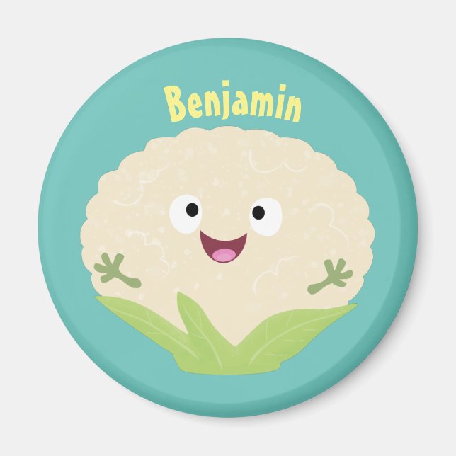 Aimant Caricature de légume de chou-fleur joyeux (Devant)