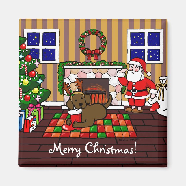 Aimant Caricature de Noël au chocolat Labrador et Père No (Devant)