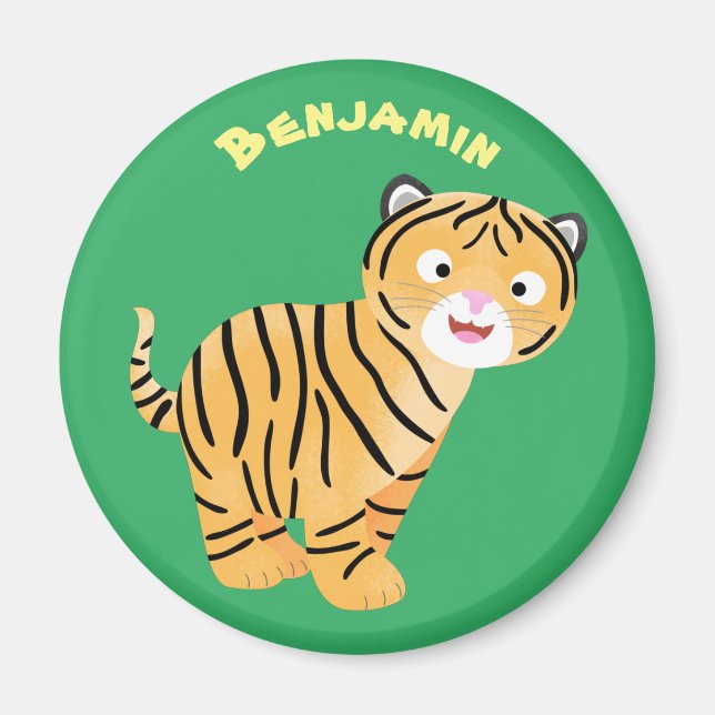 Aimant Caricature de petit tigre joyeux (Devant)