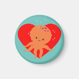 Aimant Caricature de poulpe mignonne Coeur rouge