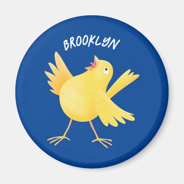 Aimant Caricature d'oiseau canari jaune chantant mignon (Devant)