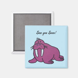 Aimant Caricature mignonne de Walrus mauve, nature océani