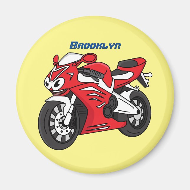 Aimant Caricature moto de sport rouge mou (Devant)