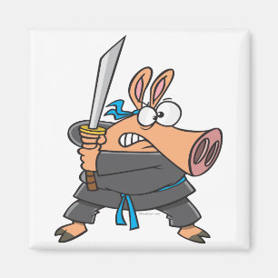 Aimant caricature ridicule ninja karate pig piggy caricat