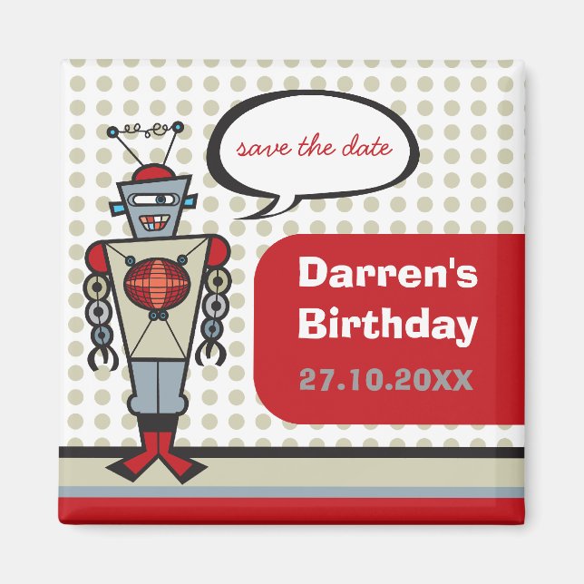 Aimant Caricature Robot Rétro Cute Kids Boy Fête d'annive (Devant)