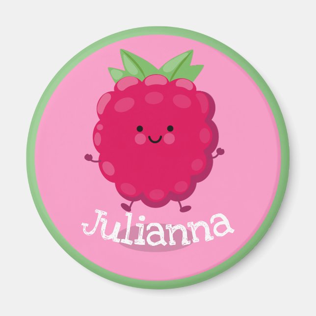 Aimant Caricature rose framboise rouge mignonne (Devant)