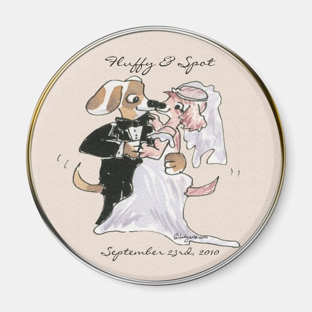 Aimant Caricatures de chien mignon Mariage Enregistrer la (Devant)