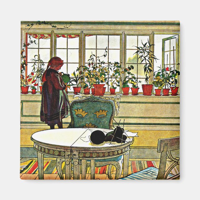 Aimant Carl Larsson - Fleurs sur un rebord de fenêtre (Devant)