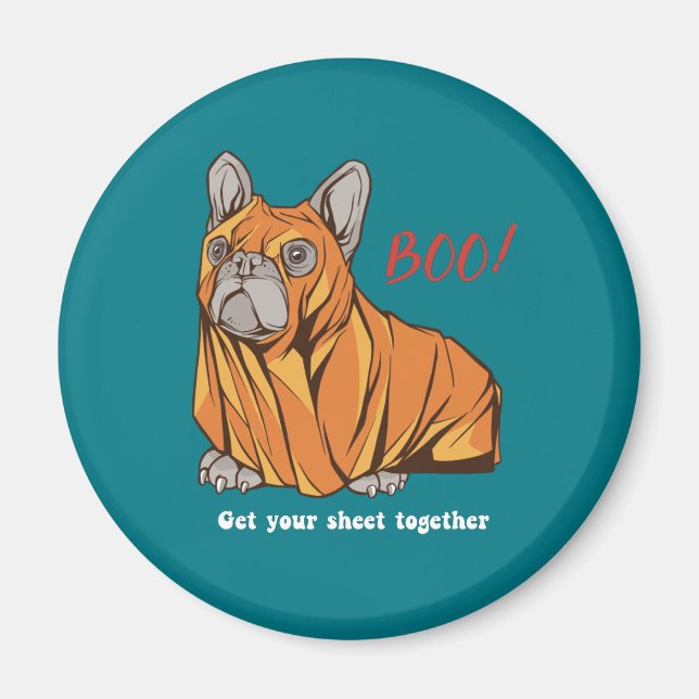 Aimant Carlin Costume Fantôme Amoureux des chiens Drôle H (Devant)