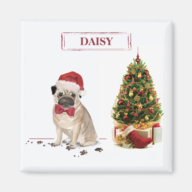 Aimant Carlin drôle Chien de Noël avec arbre (Devant)