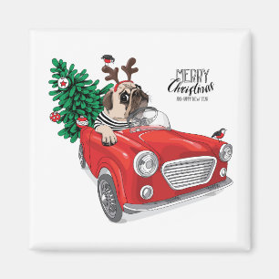 Aimant Carlin du Joyeux Noël conduisant la voiture