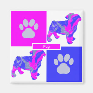 Aimant Carlin Silhouette Chien & Paw Rose et Carré bleu