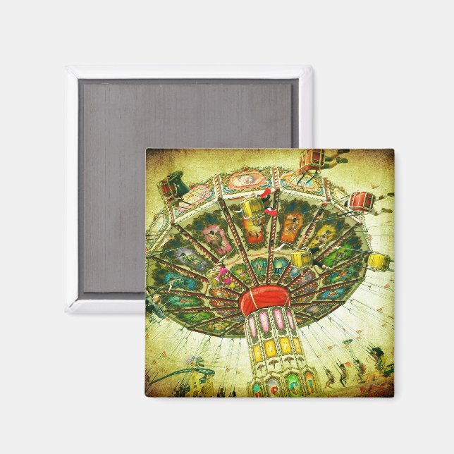 Aimant Carnaval de balançoire vert photo vintage design (Recto/Verso)