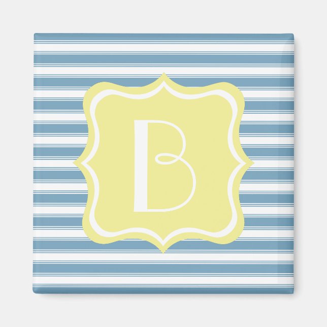 Aimant Carolina Bleu et Beurre Jaune Stripe Monogramme (Devant)