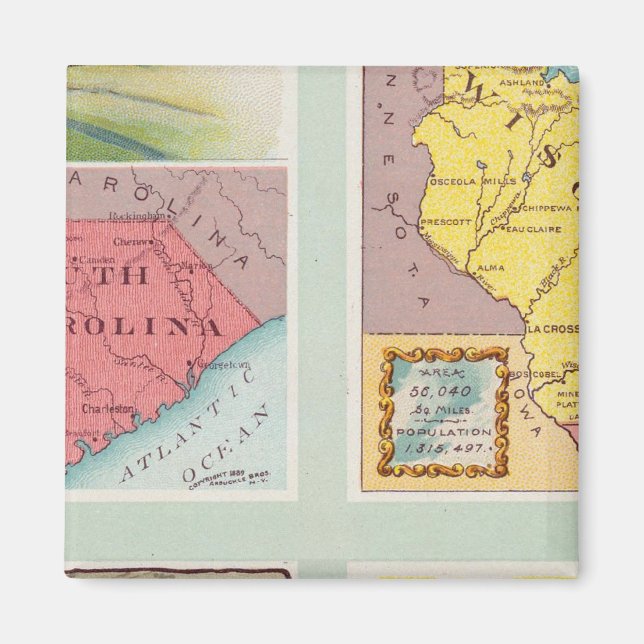 Aimant Caroline du Sud, Wisconsin, Maine, Michigan (Devant)