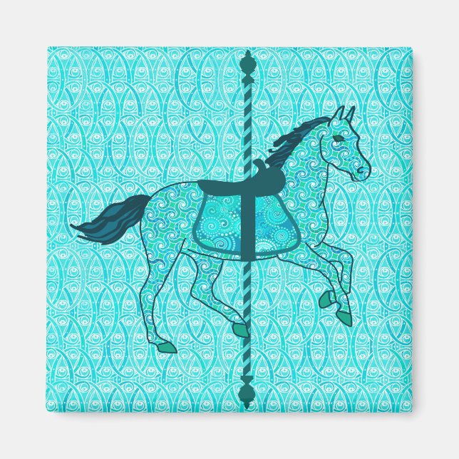 Aimant Carousel Horse - Turquoise et Aqua (Devant)