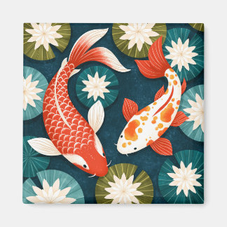 Aimant Carpes Koi Japonaises Jardin Zen Fleurs de Lotus