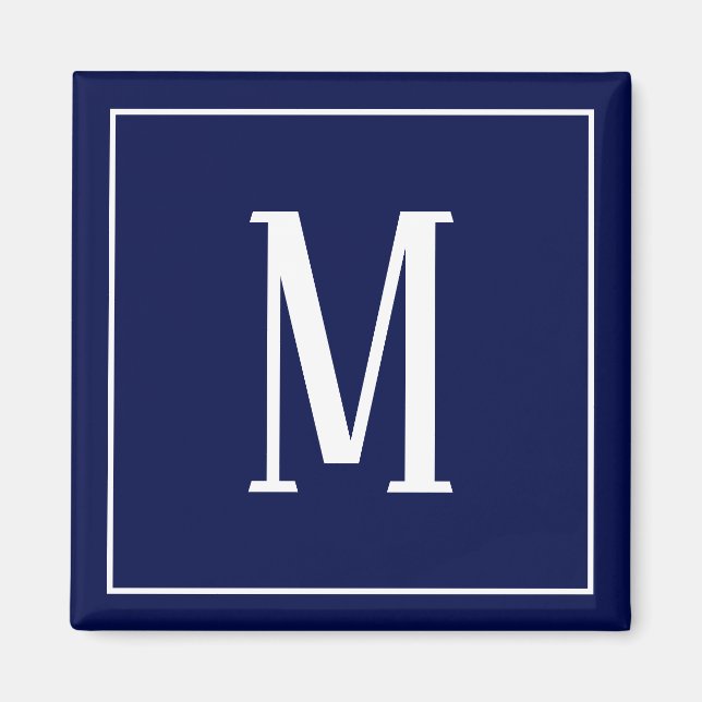 Aimant carré avec monogramme blanc sur fond bleu m (Devant)