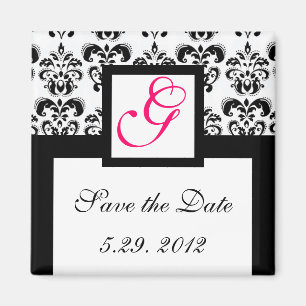 Aimant CARRÉ BLACK WHITE DAMASK MONOGRAM Enregistrer la d