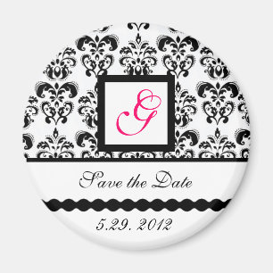 Aimant CARRÉ BLACK WHITE DAMASK MONOGRAM Enregistrer la d